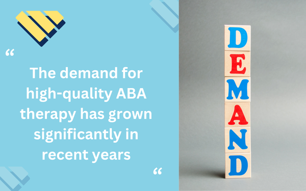Graphic about growing demand for high-quality ABA therapy, with wooden blocks spelling ‘DEMAND.